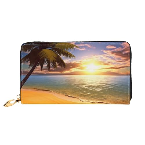 Sunset Palm Women's Wallet Large Capacity Credit Card Holder Zip Phone Clutch Ladies Travel Purse