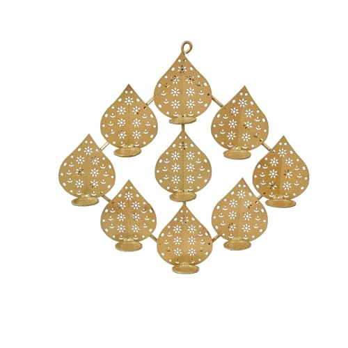 Image of METSY Stylish Metal Cutting Edge Candle Light Holder Leaf in Rectangular Shape | Metal Art | Home Decor Items (Golden Triangular) (Golden Square)