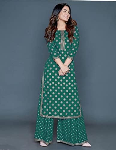 Aashita Creations Kurti Sharara, Palazzo-Set für Damen, mit Golddruck, ethnisch, gerade, Kurti-Set (Wein)_31, wein, 36