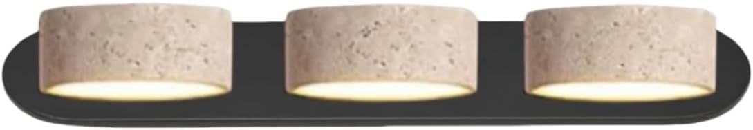 Natural Stone Vanity Light Black Farmhouse Bathroom Light Fixtures Nordic Style Travertine Shade Linear Bathroom Wall Sconce Metal 3 Lights Rotatable LED Wall Light Over Mirror