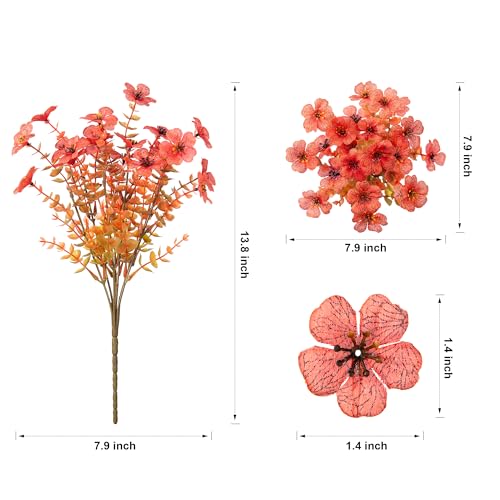 HyeFlora Artificial Fall Flowers Faux Mums for Outdoor Indoor Garden Home Decoration, Faux Flower Daisy with Eucalyptus Leaves Fake Mums Plants Greenery Boxwood Porch Patio, 12 Bundles (F Orange)