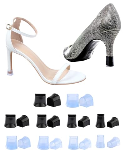 UYRVAPE 10 Pares Protector de Tacón Alto - 5 Tamaños Protectores Tacones Boda de Zapatos Negros y Transparentes para Césped Grava Boda Actividades al Aire Libre Caminar Fácil