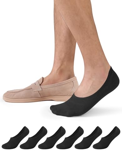 CLOSEMATE 6 Pares Calcetines Invisibles Hombre Mujer Cortos de Algodón Bajos Pinkies Transpirables Verano con Antideslizantes Silicona(6Negro,M)