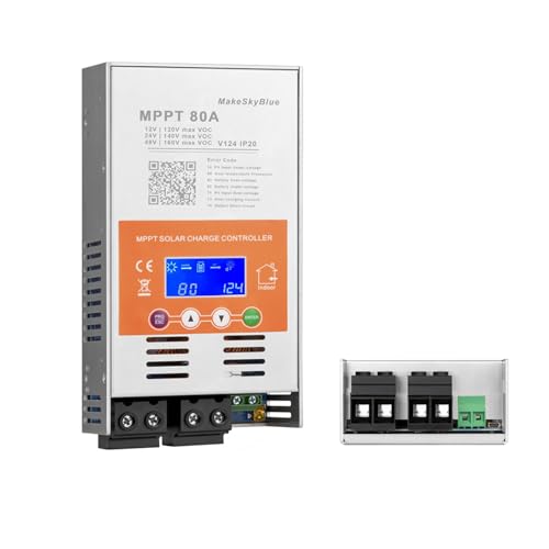Upgraded V124 80A MPPT Solar Charge Controller, 12V/24V/48V Auto,Max 160V PV Input, LCD Display...