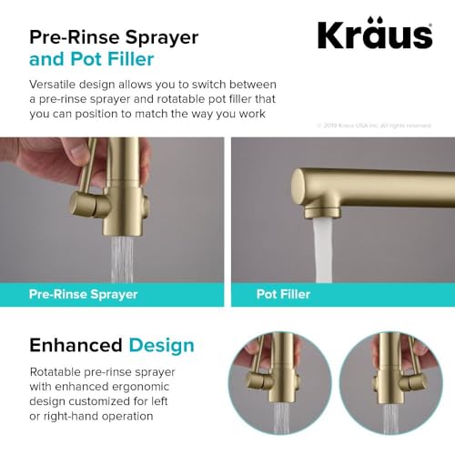 Kraus KPF-1603BG Artec Pro 2-Function Commercial Style Pre-Rinse Kitchen Faucet with Pull-Down Spring Spout and Pot Filler, 24.75 Inch, Brushed Gold