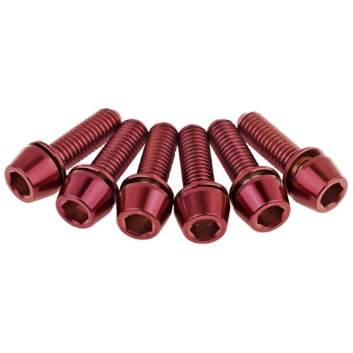Image of Titanium Ti Allen Hex M5x16 18mm Tapered Head Bolt with Washer Screw for Bicycle Stem Parts Pack of 6 (Burgundy, M5x18mm)
