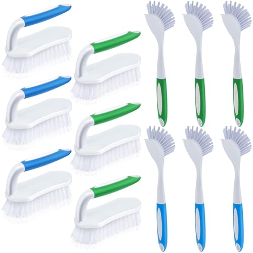 Hsei 6 Pcs Heavy Duty Scrub Brush Kit Bathroom Bathtub Scrubber Hard Bristle Cleaning Brush Ergonomic Handle and Durable Bristles for Cleaning Carpet Kitchen Pots, Pans and Sinks