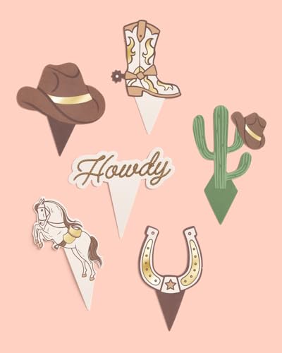 xo, Fetti Western Cupcake Liners + Toppers - Set of 24 | Rodeo Birthday Cake Decoration, Hoedown Bachelorette Food Accessory, Kids Party Supplies