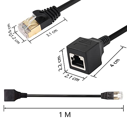 SinLoon RJ45 Cat8 Ethernet Cable,Male to Female High Speed Cat8 Network Cable,40Gbps 2000Mhz SFTP Patch Cord For Router Modem Server (1M) - Image 3