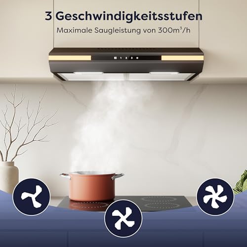 CIARRA CBCB6921 A+ Dunstabzugshaube Unterbau 60cm Umlufthaube Umluft Abluft Touch-Bedienung 3 Leistungsstufen Integrierte Unterschrank Unterbauhaube mit CBCF011 Aktivkohlefilter Schwarz
