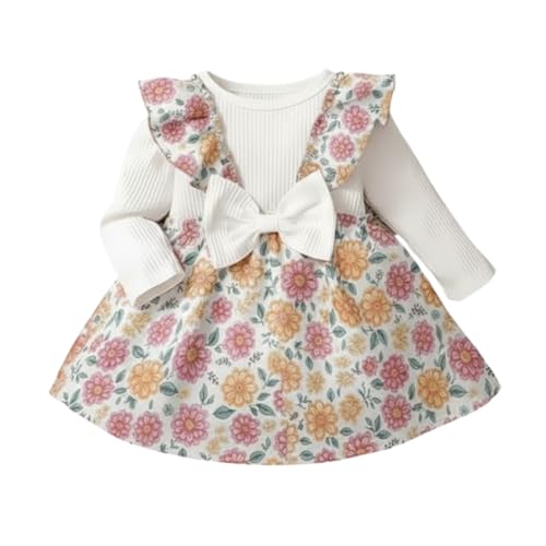 Image of A.T.U.N. (ALL THINGS UBER NICE) Baby Girls Poly Silk Printed Dress with Bow Strap Detailing & Ruffle Sleeve Design | Soft Feel Long Sleeve Party Frock | Elegant Winter Occasion Dress for Kids