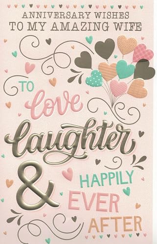 OCCASIONS EXPRESS Tarjeta de aniversario extra grande para esposa. Inserto de 8 páginas. 12 x 7.5 pulgadas. OE.