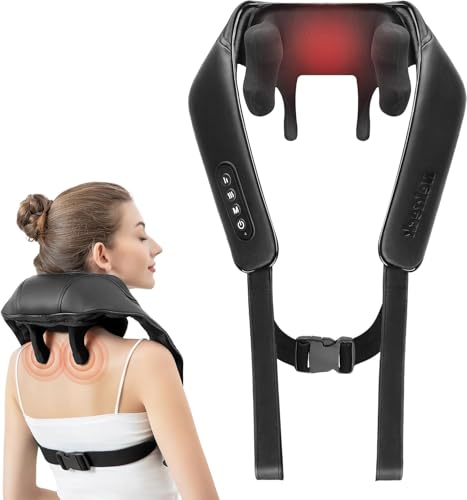 Nekteck Masajeador cervical y hombro inalámbrico 6D Shiatsu con función de calor, alivia el dolor de tejidos profundos, para el hogar y la oficina, para hombres y mujeres