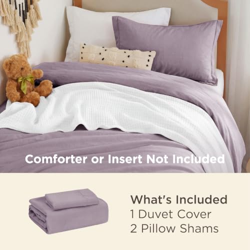 Image of Bedsure Prewashed Twin Duvet Cover, Cotton-Like Bedding Set, Lilac Purple | Ultra Soft, Relaxed Texture, Twin XL Breathable Comfort, Hidden Zipper, 8 Corner Ties, Easy Care, Year-Round Use