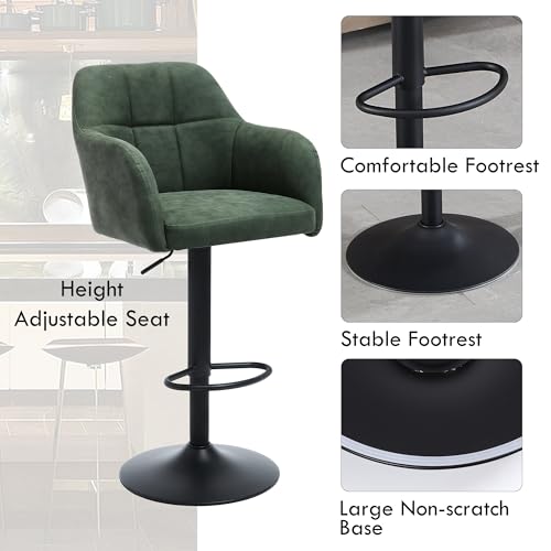 Butacos giratorios ajustables, juego de 2 unidades, taburetes de cuero sintético para barra alta con reposabrazos, sillas modernas tapizadas para isla de cocina / bar en casa / comedor, color verde miniatura 4