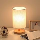 Necomi Bedside Table Lamp, USB switch cable LED Bedrooms Lamps, Nightstand Desk Lamp, Minimalist Solid Wood Round Base with Fabric Shade for Living Room, Kids Room, Office