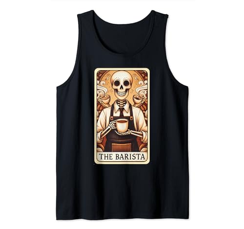 El Barista Tarot Card Coffee Lover Funny Skeleton Espresso Camiseta sin Mangas