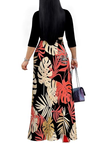 Image of Plus Size Maxi Dress for Women V Neck Flowy Dresses with Pockets for Wedding Guest Church