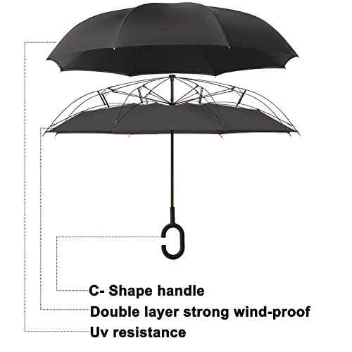 Image of MRTLLOA 40 /49 /56 Inch Oversize Windproof Inverted Reverse Upside Down Umbrella, Golf Size Rain Umbrella, Double Layer, C-Shaped Handle for Men, Women and Kids (Black-2 Pack, 49 Inch)