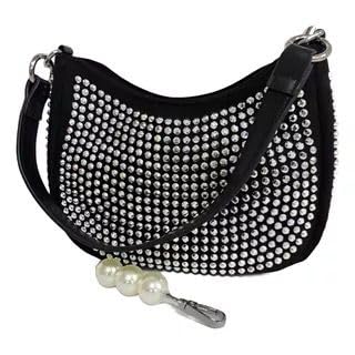 Bolsa Tiracolo Feminina Elegante com Strass 2 Alças Removíveis Cluth Transversal Moda Brilho (Prata)