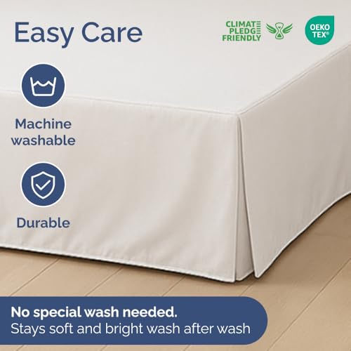 Pleated Bed Skirt Queen Size - 3 Sided Pleated Bed Skirt Queen - Ultra-Soft, Easy Fit with 18 Inch Tailored Drop - Hotel Quality, Wrinkle Free & Fade Resistant - For Women, Men, Kids and Teens - White