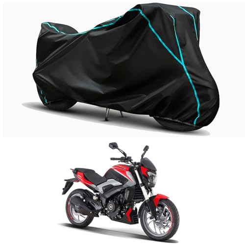 Image of Waterproof Bike Body Cover Compatible for | Bajaj Dominar 250 STD | Taffeta Fabric, Sky Piping Design, Bottom Elastic Fit | Dustproof, Sun UV & Rain Protection for All Weather.