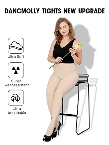Image of DancMolly Plus Size Tights for Women, Control Top Semi Opaque Nylon Pantyhose High Waist