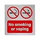 Viro Display No Smoking No Vaping Slimline Aluminiumschild, 150 x 150 mm