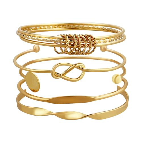 FUNOJOY Gold Bangle Bracelets Set for Women, Multi Layer Stackable Cuff Bracelets, Boho Open Adjustable Bangle Jewelry Gift for Her