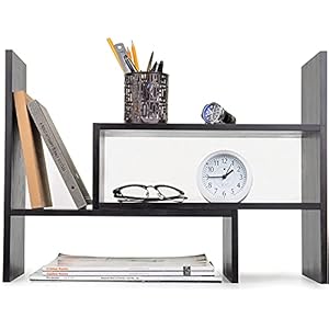 Callas Adjustable Wood Desktop Storage Organizer Display Shelf Rack | Spice Rack | Counter Top Bookcase Book Shelf | Home Décor Display & Storage Rack Cabinet Unit | CA-BS1-Black