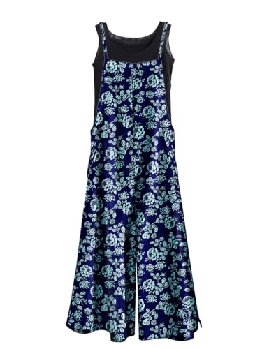 Image of YESNO Women Casual Loose Long Bib Pants Wide Leg Jumpsuits Baggy Cotton Rompers Overalls with Pockets PZZTYP2