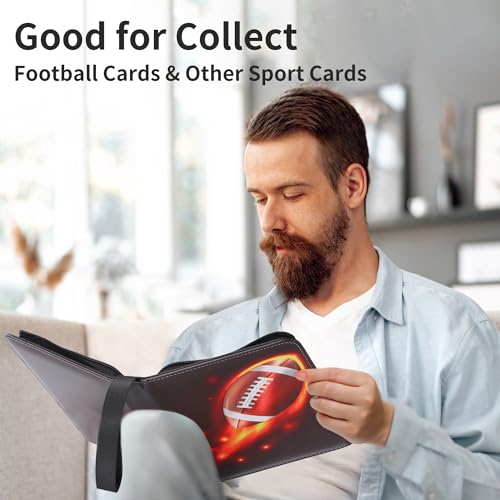 Image of 4 Pocket Football Card Binder with Full Zipper, Holds 400 Cards | 50 Removable Acid-Free & PVC-Free Card Pages, Durable PU Leather Cover for Long-Term Card Storage and Protection
