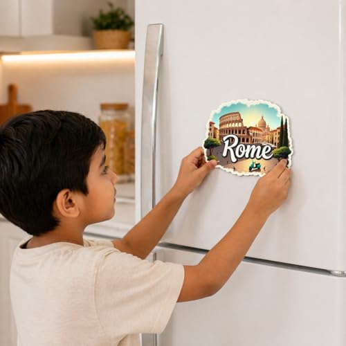 Image of Naxon Rome Italy Theme Souvenir Wooden Fridge Magnet | Colosseum, Vatican & Historic Landmark Design 3x3 Inch Refrigerator Magnet for Kitchen & Home Decor | Travel Gift from Rome | Pack of 1