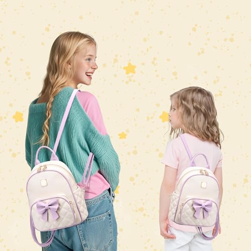 Image of I IHAYNER Mini Backpcak for Girls Small Bowknot Quilted Leather Backpack Purse for Women Cute Trendy Stuff Gifts for Kids (Light Purple)