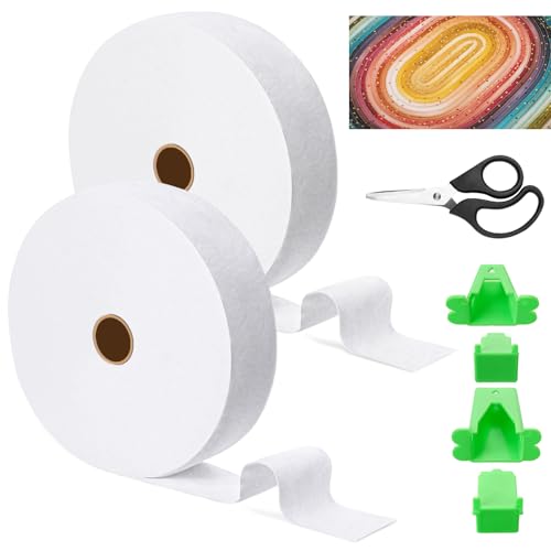 Jelly Roll Batting 2 1/2 Inch Cotton Polyester Blend Quilt Batting Roll for Rugs Total 100 Yards Needle Punched Batting Strips with Fabric Tube Makers Scissors for Quilting Rugs Sewing Projects (2)