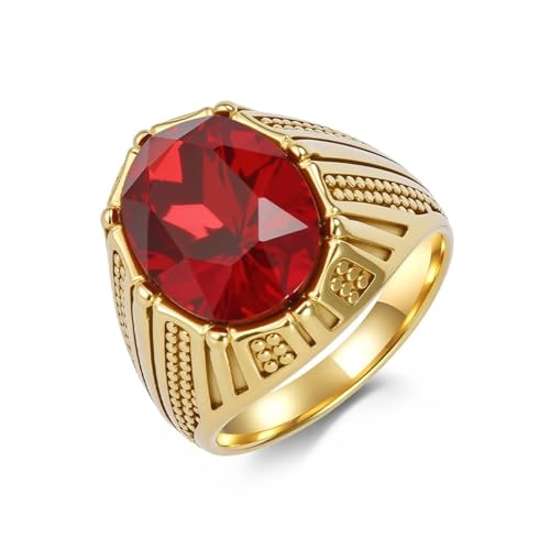 Bague homme acier chirurgical or et pierre de verre rouge 20mm