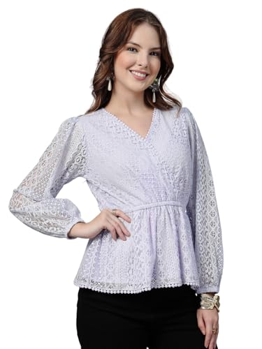 Image of Style Quotient Women Peach Lace Casual Top