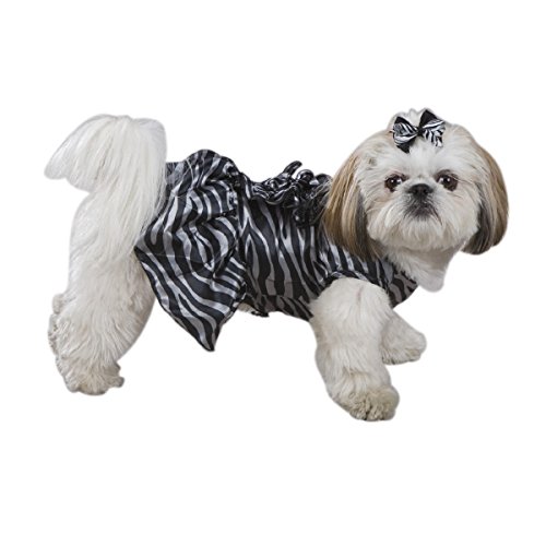 Zack & Zoey Polyester Platinum Print Zebra Dog Dress, XX-Small, Black