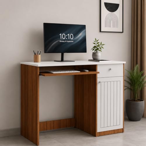 Image of COUCH CULTURE Danny Engineered Wood Study Table | Multi-Purpose Study Table | Computer Table for Students | Office Table with Drawers | Desk for Work from Home | 1 Year Warranty - Leon Teak