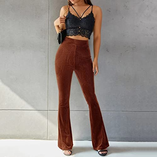 ODIZLI Women Velvet High Waisted Wide Leg Palazzo Flare Pants Solid Long Trousers2