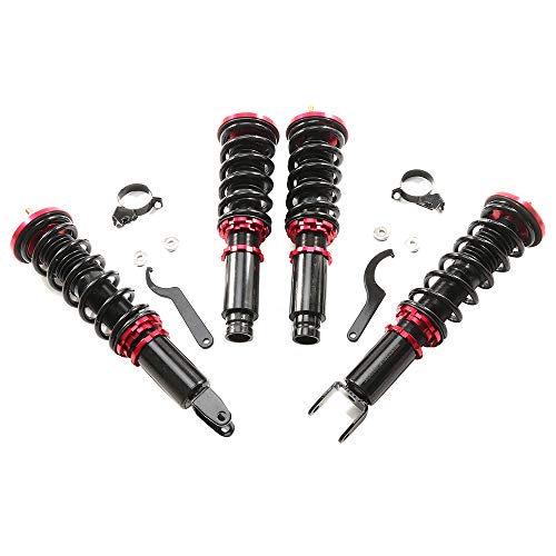ANGLEWIDE Adjustable Height Coilovers Struts Front And Rear Fit for 1994-01 for Acura for Integra, 1992-2000 for Honda Civic, 1993-1997 for Honda Civic del Sol Coil Spring Over Shock (Set of 4) - Red