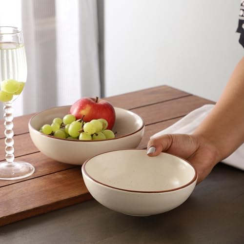 Image of miah decor Ceramic Serving Bowl- Pack of 2 | Speckled Ivory Rustic Stoneware Style Bowl for Rice, Curry, Gravy & Salad | Deep Multipurpose Serving Dish for Parties & Family Meals (STYEL 12)