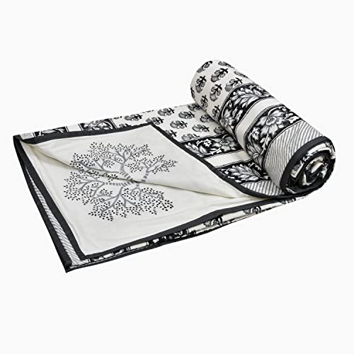Image of BLOCKS OF INDIA Hand Block Printed Cotton Single Size Reversible Malmal Dohar for Summer (Grey & Black)