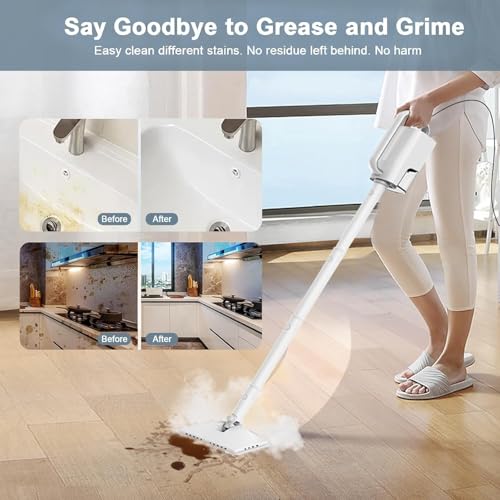Image of 6-in-1 Steam Mop, 1200W Rotated Steam Cleaner for Home, 2 Modes, 400ML Removable Tank, 23FT Cord, 2 Washable Pads, Multi-Surface Steamer for Hard Floor, Laminate Floor, Tiles Cleaning (Pearl White)