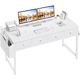 Lufeiya 47 Inch White Computer Desk with Fabric Drawers for Home Office Bedroom, Vanity Desk with Drawer Storage and Side Pouch, Study Writing Table, White