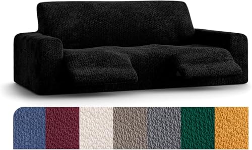 PAULATO BY GA.I.CO. Recliner Cover – Soft Form-Fit Slipcover – Stretch 1-Piece Reclining Furniture Protector – Machine Washable Velvet Fabric – Black (Reclining Sofa 63"-91" Wide)