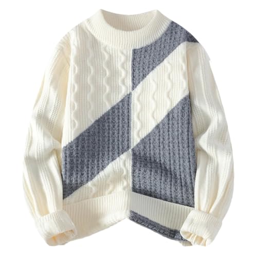 Men's Loose Fit Knit Sweater O-Neck Patchwork Pullover Youthful Casual Long Sleeve Slim Fit Sweater