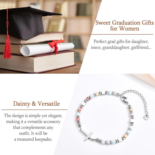 Image of Graduation Gifts for Her- Class of 2026 Primary Middle High School College Grad Gift, Adjustable Stainless Steel Beaded Cross Bracelet for Girls & Women