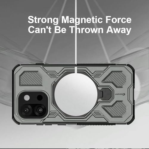 Image of KARWAN Tough Shockproof Armor Back Case Cover Compatible with Oneplus 13T with 360 Degree Rotation Magnetic Attraction Ring, Holder Heavy Duty Cover with MagEaze Wireless Charging (Grey)