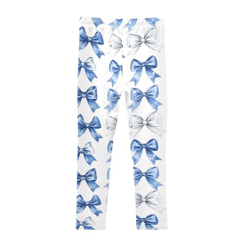Girls Leggings Blue and White Bows Soft Toddler Leggings for Girls Kids Pants Size 4T-10T2